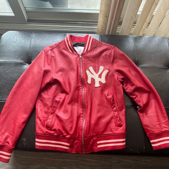 Supreme NewYork Yankees 47 brand LEATHER VARSITY JACKET 2015SS RED MLB M RARE - Picture 2 of 10